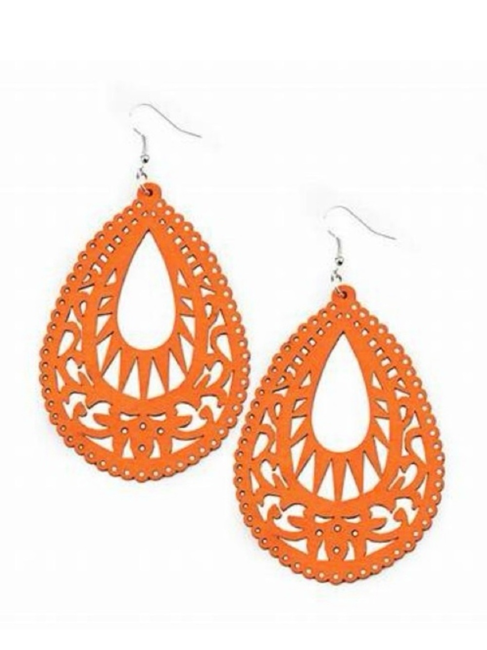 paparazzi wooden  Orange Filigree Teardrop Dangle Earrings